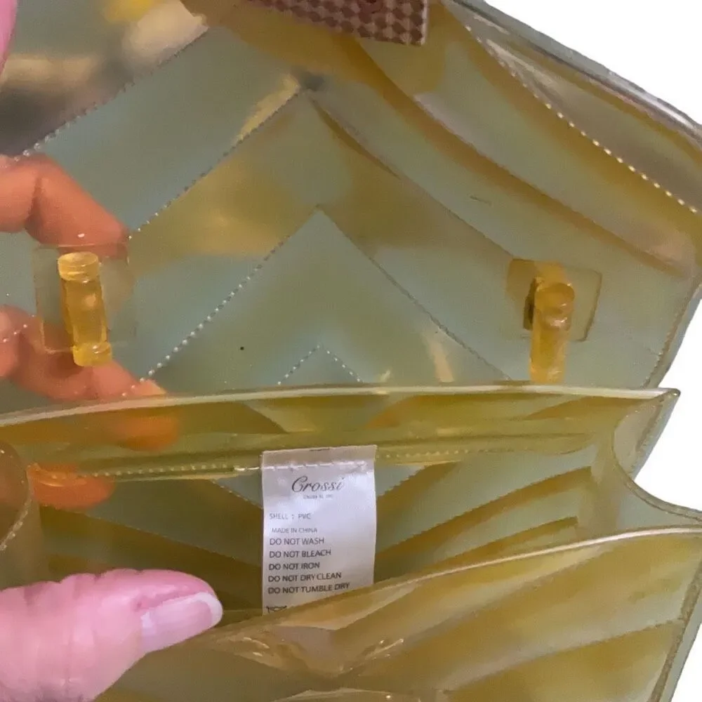 Crossi Yellow PVC Mini Handbag Satchel Rose Gold Hardware Footed No Strap
